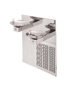 Hi-lo w/upper unit left side, high-polished stainless steel fountain with grille and back panel